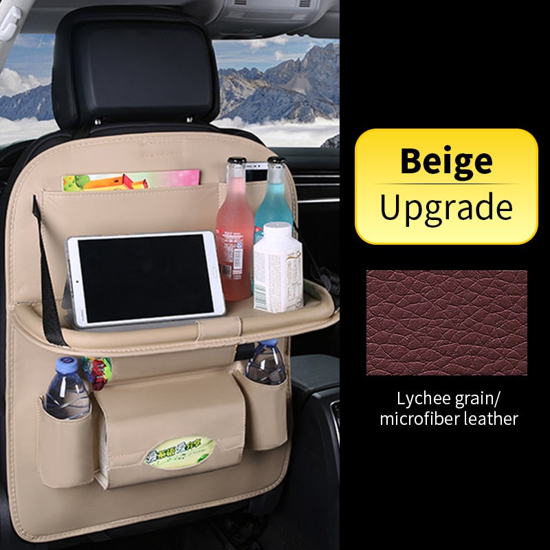Car Back Seat Organizer Storage Bag with Foldable Table Tray