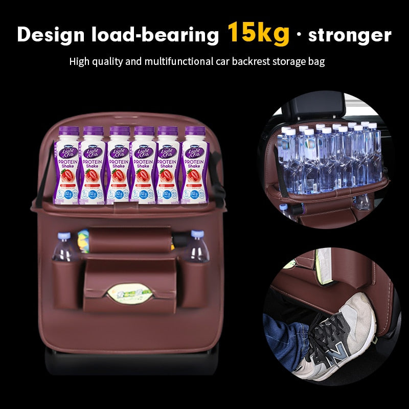 Car Back Seat Organizer Storage Bag with Foldable Table Tray