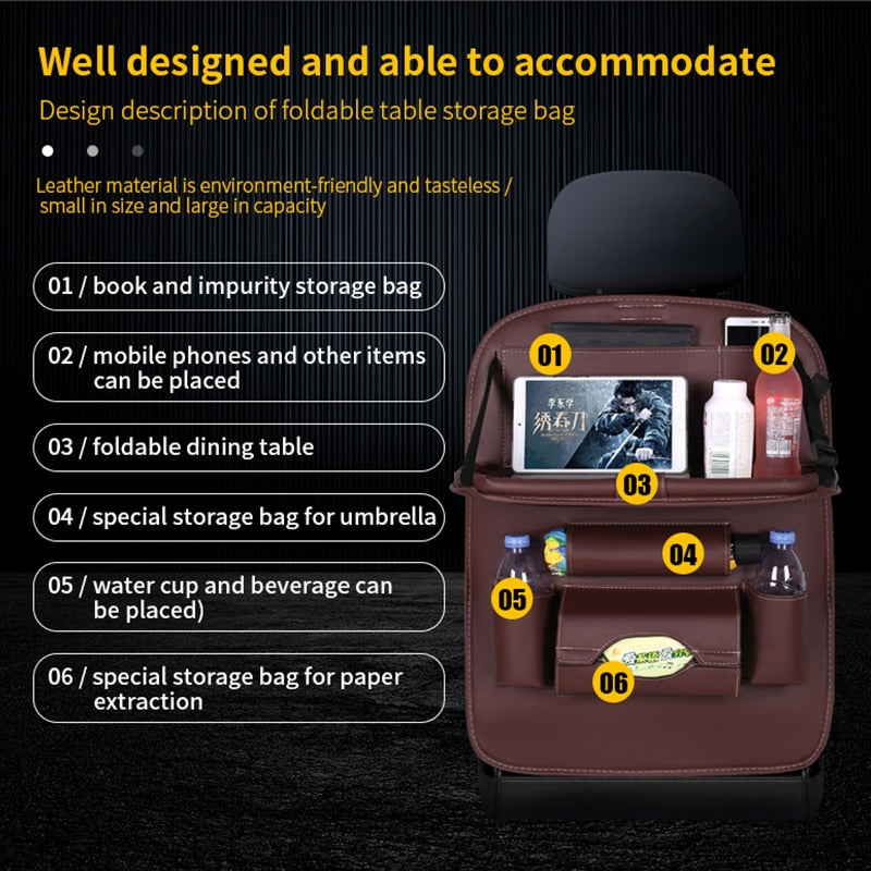 Car Back Seat Organizer Storage Bag with Foldable Table Tray