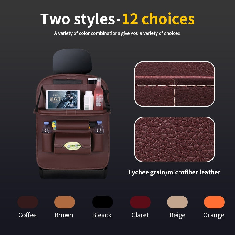 Car Back Seat Organizer Storage Bag with Foldable Table Tray
