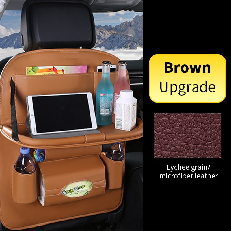 Car Back Seat Organizer Storage Bag with Foldable Table Tray