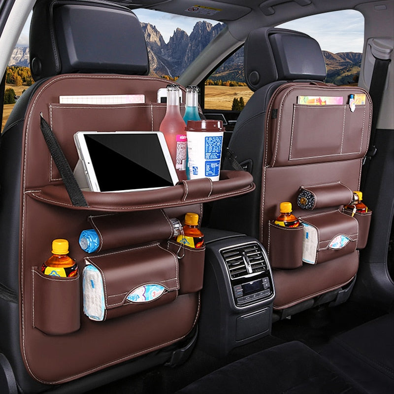 Car Back Seat Organizer Storage Bag with Foldable Table Tray